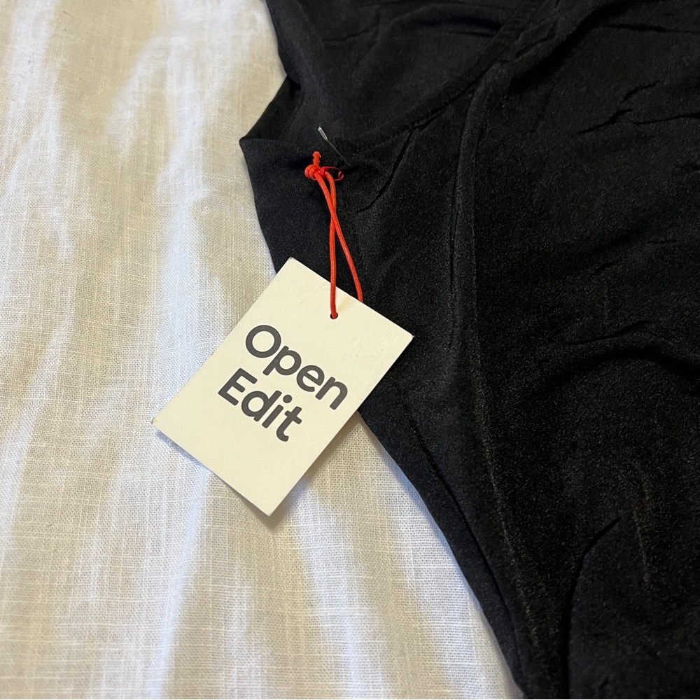 NWT Open Edit Square Neck Black Ruched Bodycon Mini Dress M - Picture 4 of 9